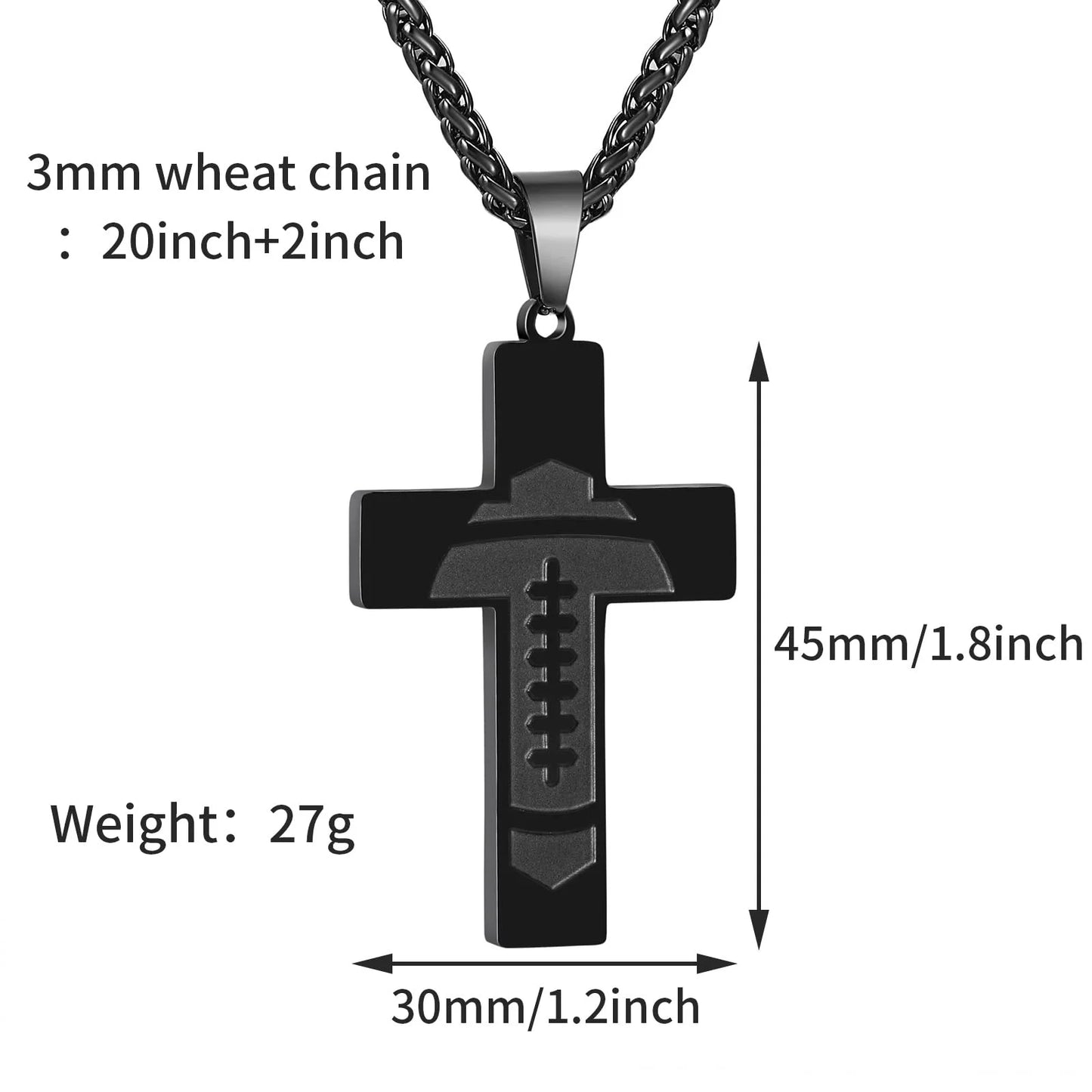 Football Cross Necklace for Men Stainless Steel Bible Verse Lord'S Prayer Pendant 20+2 Inch Chain First Communion Baptism Religious Christian Athletes Sports Birthday Christmas Jewelry Gift