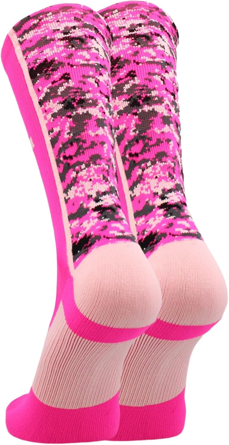 Madsportsstuff Pink Ribbon Breast Cancer Awareness Socks for Football Basketball Digital Camo Crew for Boys Men Youth Adult