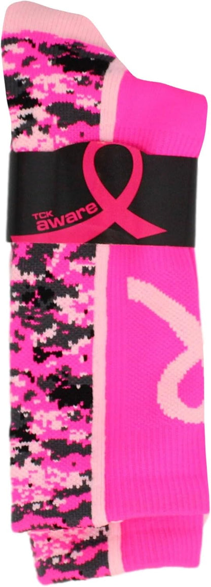 Madsportsstuff Pink Ribbon Breast Cancer Awareness Socks for Football Basketball Digital Camo Crew for Boys Men Youth Adult