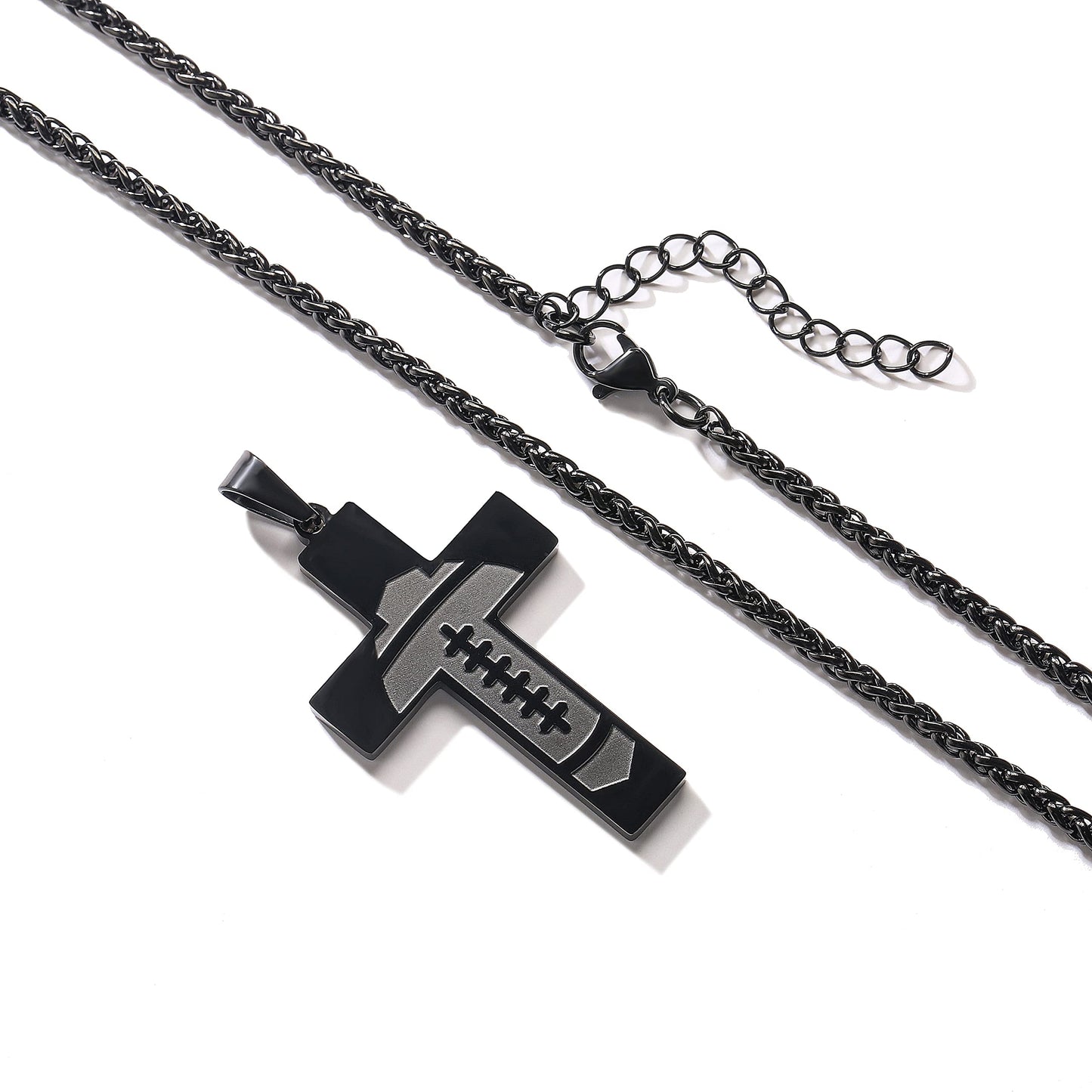 Football Cross Necklace for Men Stainless Steel Bible Verse Lord'S Prayer Pendant 20+2 Inch Chain First Communion Baptism Religious Christian Athletes Sports Birthday Christmas Jewelry Gift