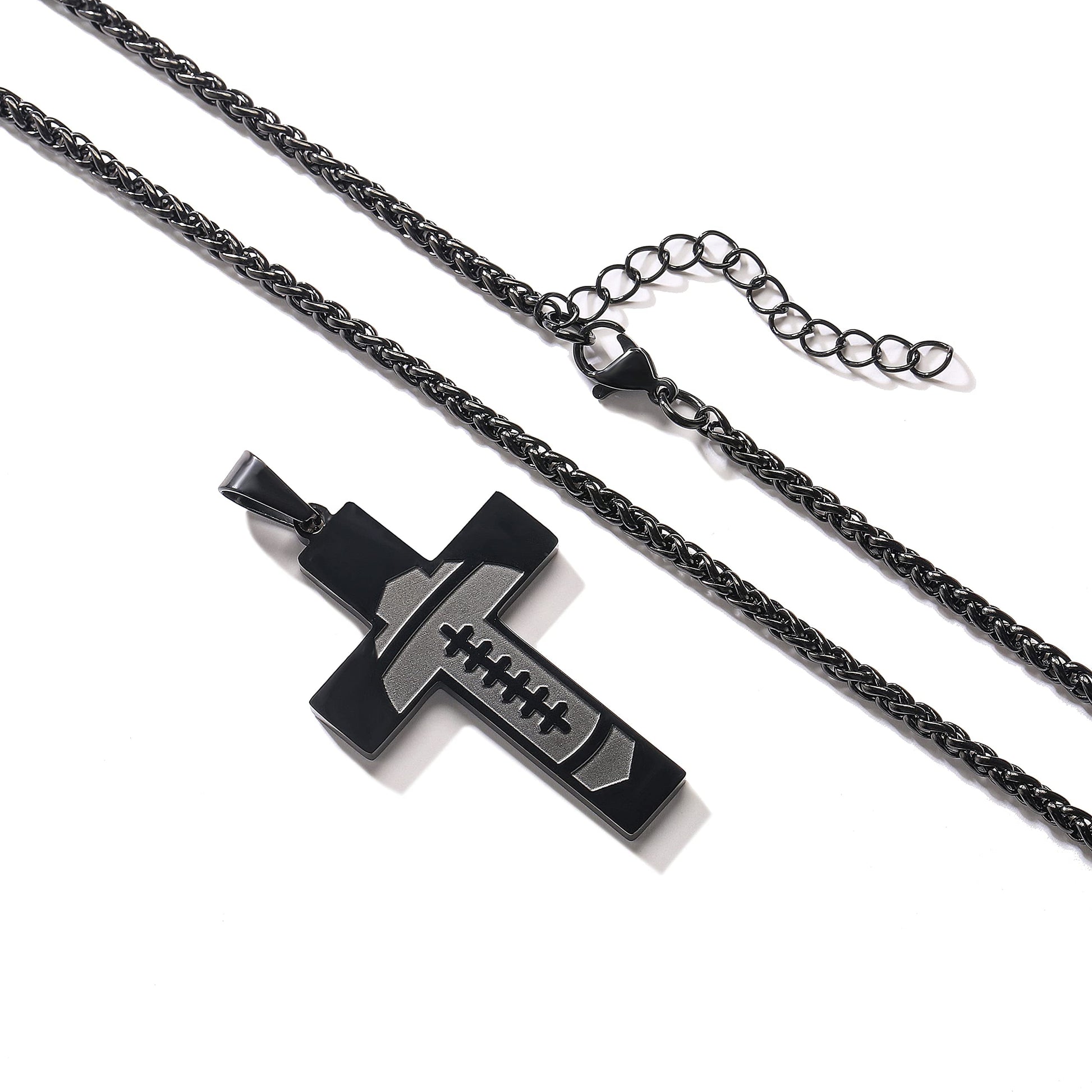Football Cross Necklace for Men Stainless Steel Bible Verse Lord'S Prayer Pendant 20+2 Inch Chain First Communion Baptism Religious Christian Athletes Sports Birthday Christmas Jewelry Gift