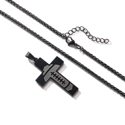 Football Cross Necklace for Men Stainless Steel Bible Verse Lord'S Prayer Pendant 20+2 Inch Chain First Communion Baptism Religious Christian Athletes Sports Birthday Christmas Jewelry Gift