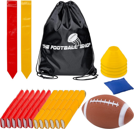 Flag Football Set for 12 Players - Includes Durable Flag Belts and Flags, Cones, Bean Bag, Carrying Backpack, and Football - Huge 55 Piece Complete Set