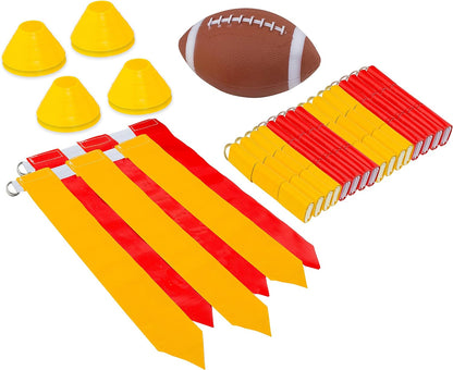 Flag Football Set for 12 Players - Includes Durable Flag Belts and Flags, Cones, Bean Bag, Carrying Backpack, and Football - Huge 55 Piece Complete Set
