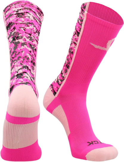 Madsportsstuff Pink Ribbon Breast Cancer Awareness Socks for Football Basketball Digital Camo Crew for Boys Men Youth Adult