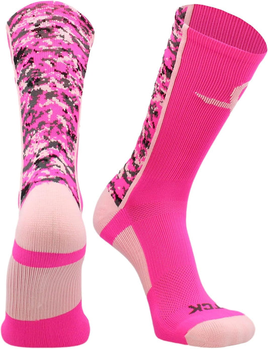Madsportsstuff Pink Ribbon Breast Cancer Awareness Socks for Football Basketball Digital Camo Crew for Boys Men Youth Adult