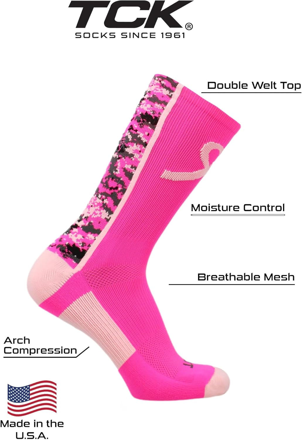 Madsportsstuff Pink Ribbon Breast Cancer Awareness Socks for Football Basketball Digital Camo Crew for Boys Men Youth Adult