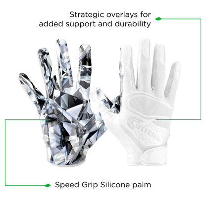 | Game Day Elite Football Receiver Gloves with Silicone Grip | Youth | Small/Medium | White Diamond