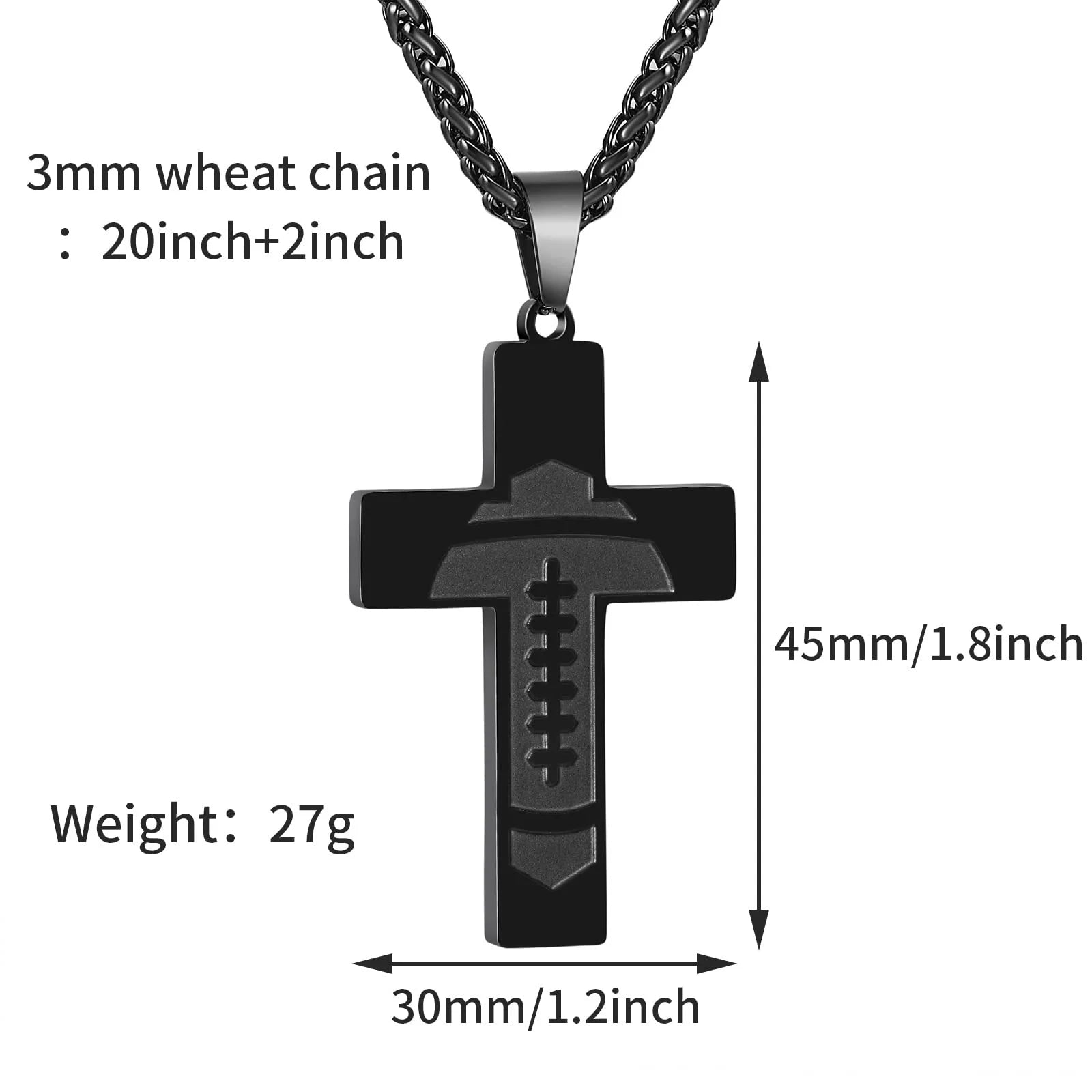 Football Cross Necklace for Men Stainless Steel Bible Verse Lord'S Prayer Pendant 20+2 Inch Chain First Communion Baptism Religious Christian Athletes Sports Birthday Christmas Jewelry Gift