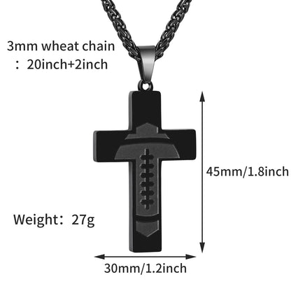 Football Cross Necklace for Men Stainless Steel Bible Verse Lord'S Prayer Pendant 20+2 Inch Chain First Communion Baptism Religious Christian Athletes Sports Birthday Christmas Jewelry Gift